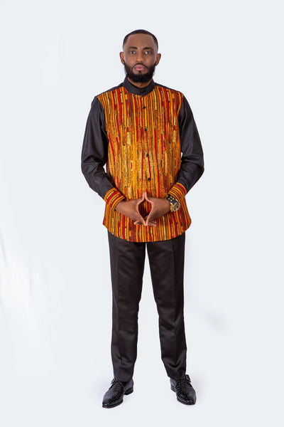 AFRICAN PRINT TATA EMBELLISHED LONG SLEEVE SHIRT.